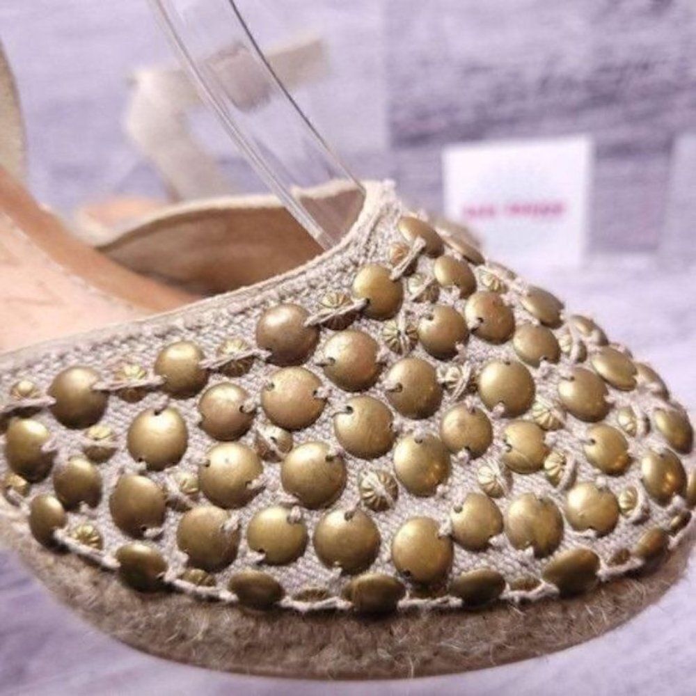 Apepazza Studded Ankle Wrap Espadrille Wedge Sandal Tan sz 38 Women's sz 8 - Picture 6 of 10